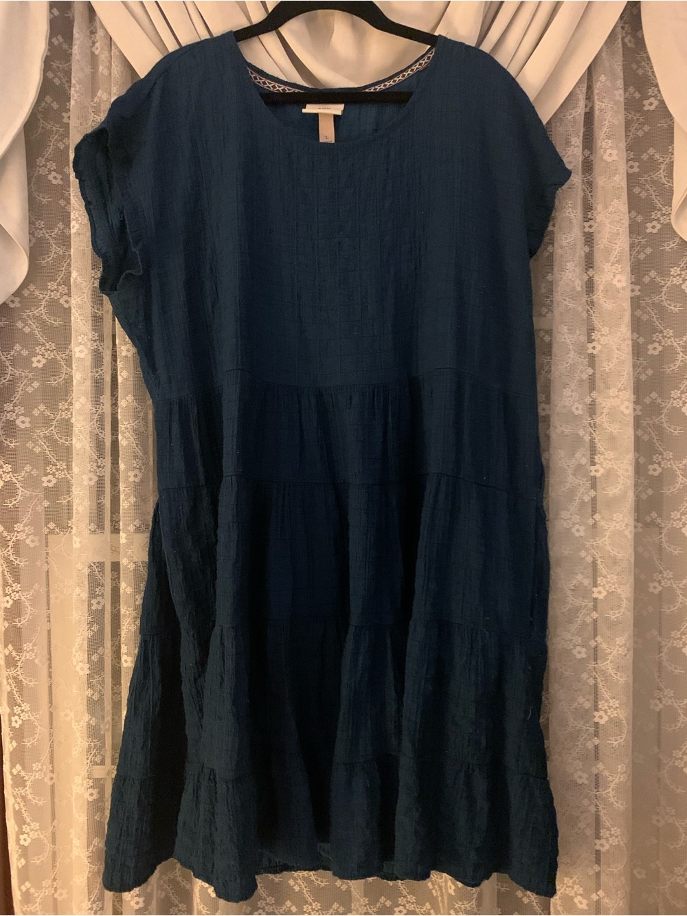 Knox Rose Blue Crinkle Gauze Tiered Mini Dress Short Sleeve Babydoll Large
